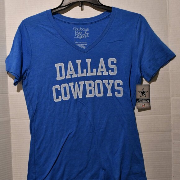 Dallas Cowboys Her Style Women's Distressed Coaches Tee Royal Blue NWT Large - Picture 2 of 7
